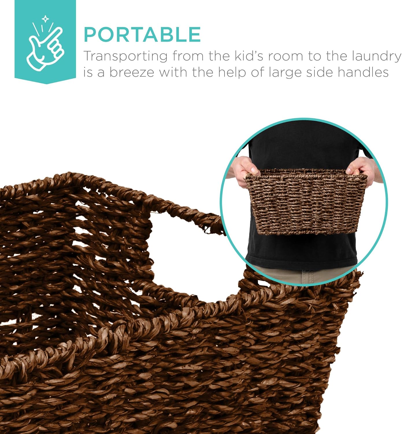 Best Choice Products Rustic Set Of 4 Multipurpose Stackable Seagrass Storage Basket, Handwoven Laundry Organizer Totes for Bedroom and Living Room, Shelves, Pantry w/Insert Handles - Natural