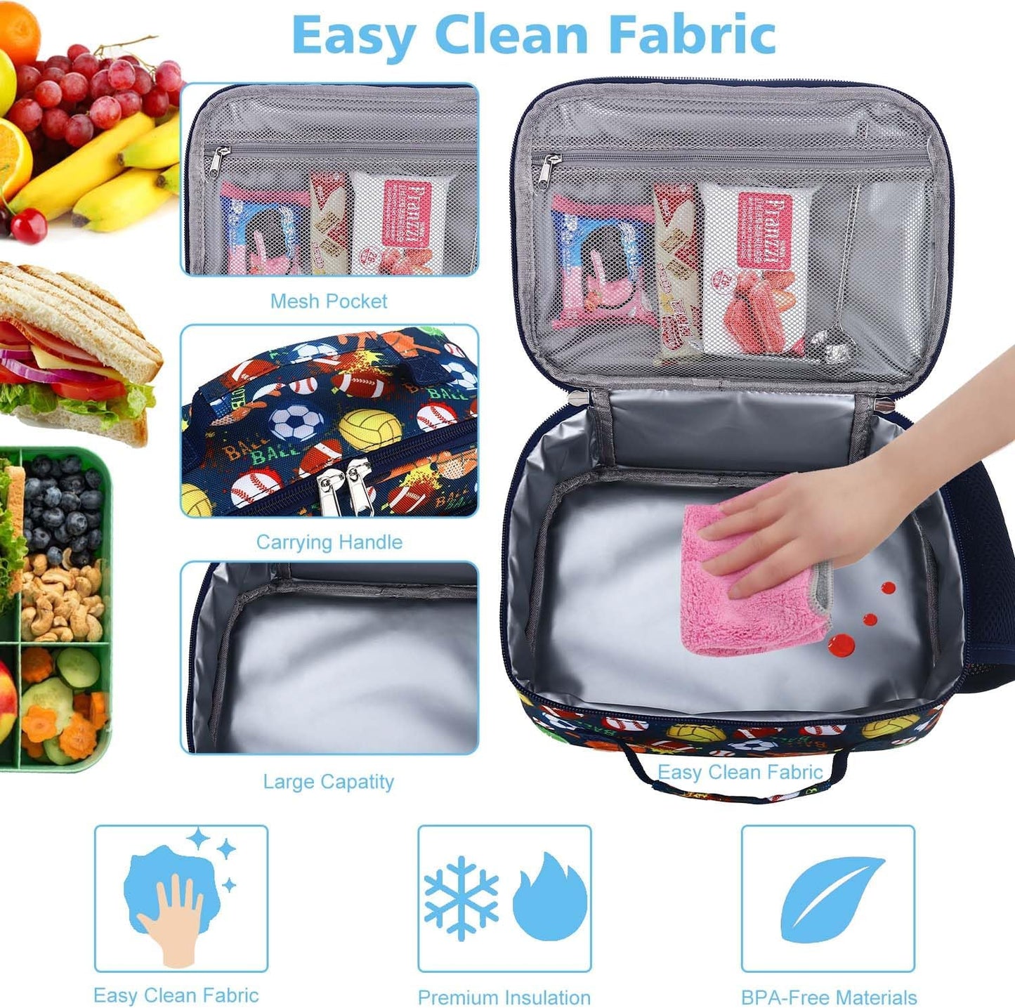 RHCPFOVR Kids Lunch Bag - Insulated Lunch Box for Boys Girls,Washable Lunch Bag and Reusable Toddler Leak-proof Lunchbox for School and Daycare - Colors A