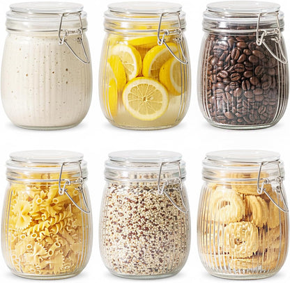 ComSaf 6-Pack 17oz Short Glass Jars for Drawers, Small Airtight Food Canisters for Spices, Nuts & Kids Snacks, Pint Sized Canning Jar Set for Jams, Pickles & Pantry Organization
