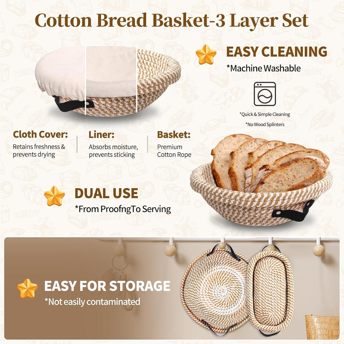Sourdough Starter Kit 10" Round Banneton Bread Proofing Basket
