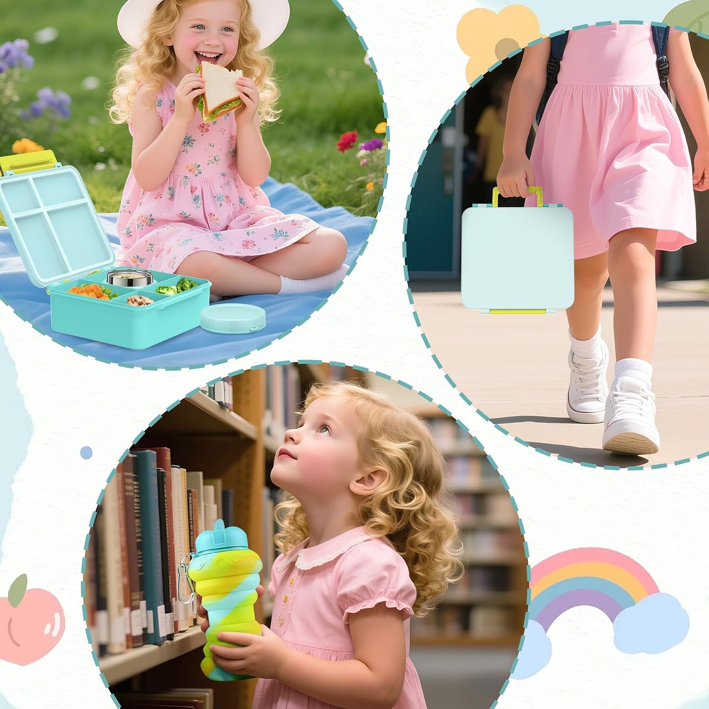Lunch Box Kids, Leak Proof 5 Compartment Bento Box for Kids, 13oz Thermo for Hot Food Kids Lunch Box,Hot Lunch Box for School Travel
