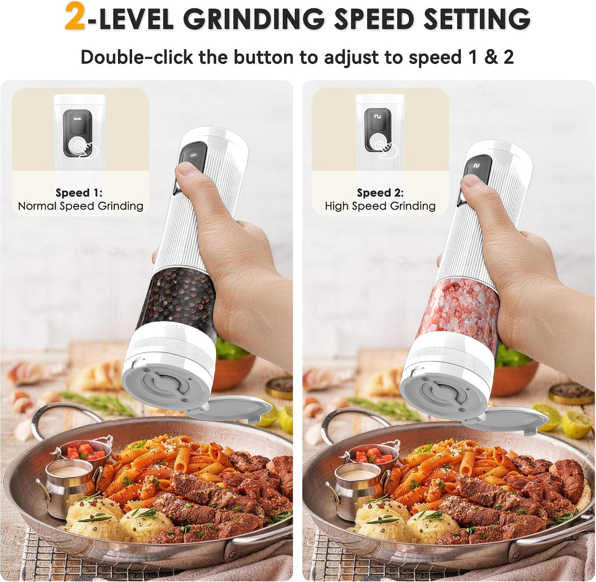Electric Salt and Pepper Grinder Set, 2 in 1 Dual Bins USB Rechargeable