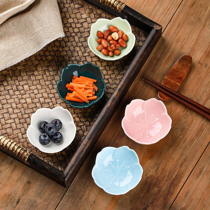 WHJY Light Green Cherry Blossom Dish Set, Cute Pink Ceramic Plates, Sauce/Seasoning Dish, Sushi Dishes, Soy Dipping Bowl, Dessert, Appetizer Plates, Serving Dish for Kitchen Home – Set of 5