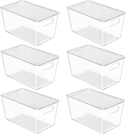 Vtopmart 6 Pack Clear Stackable Storage Bins with Lids, Large Plastic Containers with Handle for Pantry Organizer and Storage,Perfect for Bathroom,Cabinet,Kitchen,Fridge,Closet Organization