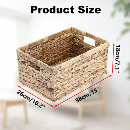 Hipiwe Water Hyacinth Storage Basket Bin Handwoven Decorative Basket Large Wicker Baskets Box with Handles Open Storage Bin Rectangular Baskets Containers for Shelf Pantry Organizing