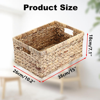 Hipiwe Water Hyacinth Storage Basket Bin Handwoven Decorative Basket Large Wicker Baskets Box with Handles Open Storage Bin Rectangular Baskets Containers for Shelf Pantry Organizing