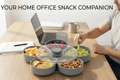 Divided Serving Tray that Spins, 5-Compartment Twist-to-Open Snack Tray with Lid, Expandable Party Platter for Fruit, Candy, Nuts, Veggies and Dips, Gray