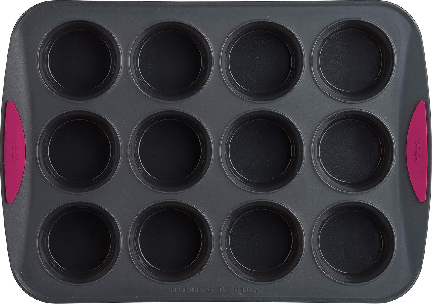 Trudeau Silicone Muffin Pan, 12 Cavities, Fuchsia (Model: 05115197KR)
