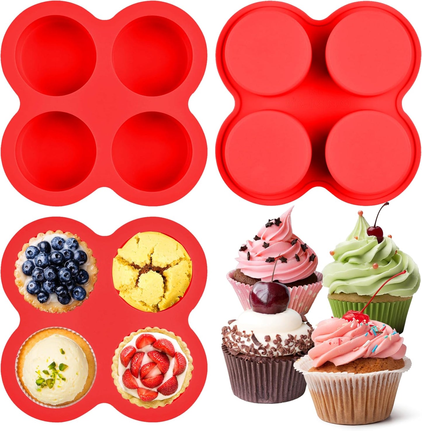 2 Pack Air Fryer Egg Bite Molds, 4-Cup Mini Round Muffin Pans Silicone Baking Molds For Oven, Air Fryer and Pot Production Egg Bites, Cupcake, Muffin, Tart, Frittata, Quiche (2 Pack 5.3 x 5.3 inch)