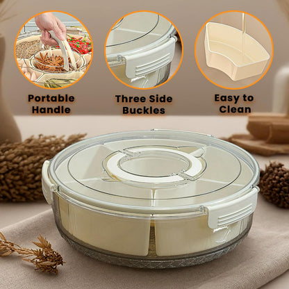 Rotating Snackle Box Container for Kids, Divided Rotating Serving Tray with Lid and Handle, Veggie Tray with Lid for Fridge, Rotating Food and Fruit Tray (small 10")