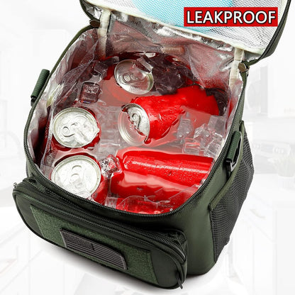 FlowFly Lunch Bag, Insulated Cooler, Thermal Lunch Box Tote with MOLLE/PALS Webbing, Adjustable Padded Shoulder Strap, for Tactical Men Women Adults and Boys Girls Kids (Cyan, Medium)