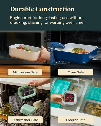 Caraway 13pc Glass Food Storage Container Set - Easy to Store, Non Toxic Lunch Box - with Glass Lids - Includes Storage Organizer - Mist