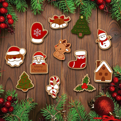24 Pieces Christmas Cookie Stamps Gingerbread Cookie Cutters Xmas Embossing Santa Claus Elk Snowman Shapes 3D Plastic Cookie Molds for Baking Holiday Party Supplies