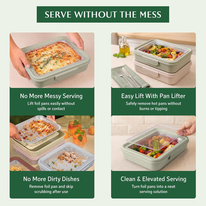 9x13 Pan Carrier with Aluminum Foil Pan – Insulated Food Carrier for Casseroles, Lasagna & Hot/Cold Dishes, Decorative Tabletop Serving Container with Lid for Parties, BBQ, Catering, Travel & Potlucks