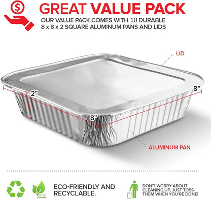 Stock Your Home Aluminum Pans 8x8 Disposable Foil Pans (20 Pack) - 8 Inch Square Pans - Tin Foil Pans Great for Cooking, Heating, Storing, Prepping Food