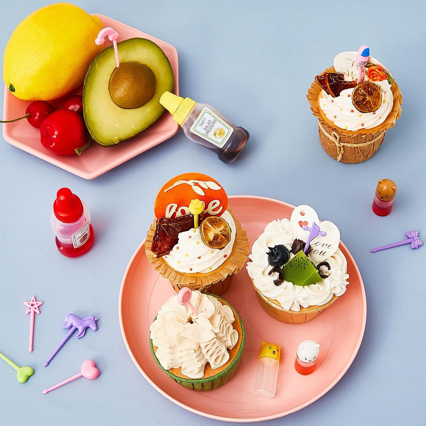 26 Pcs Lunch Bento Soy Sauce Case Container 5 Mini Plastic Condiment Squeeze Bottles Cute Kids Lunch Accessories with Dropper 20 Animal Food Picks for Honey Salad Sauces Oil Ketchup (Vivid Style)
