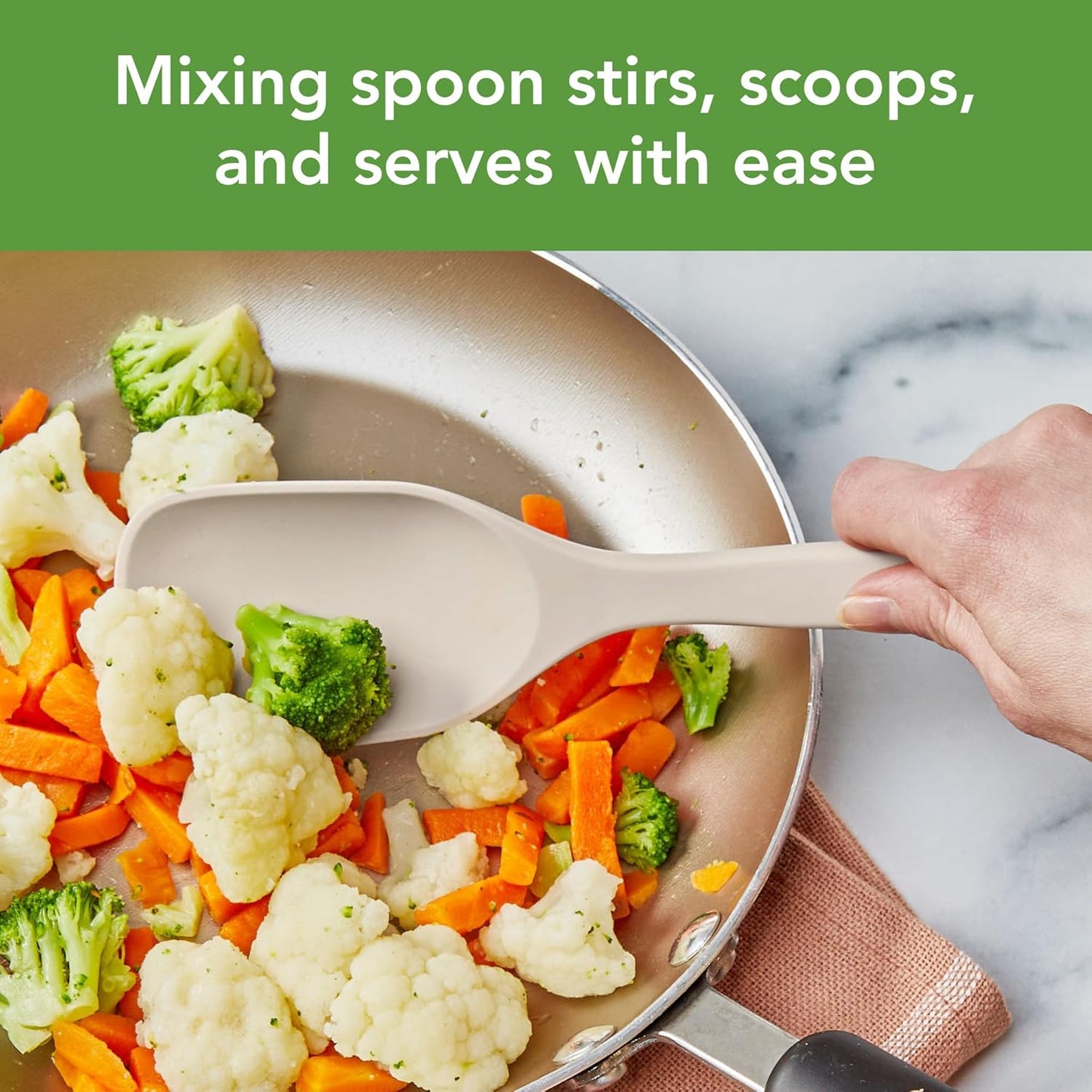 Tovolo Elements Silicone Spoon Set of 2 Mixing and Slotted Spoon Bundle for Non Stick Cooking Mixing Serving, Dishwasher Safe Heat Resistant Slotted Spoon and Mixing Serving Spoon, Oatmeal