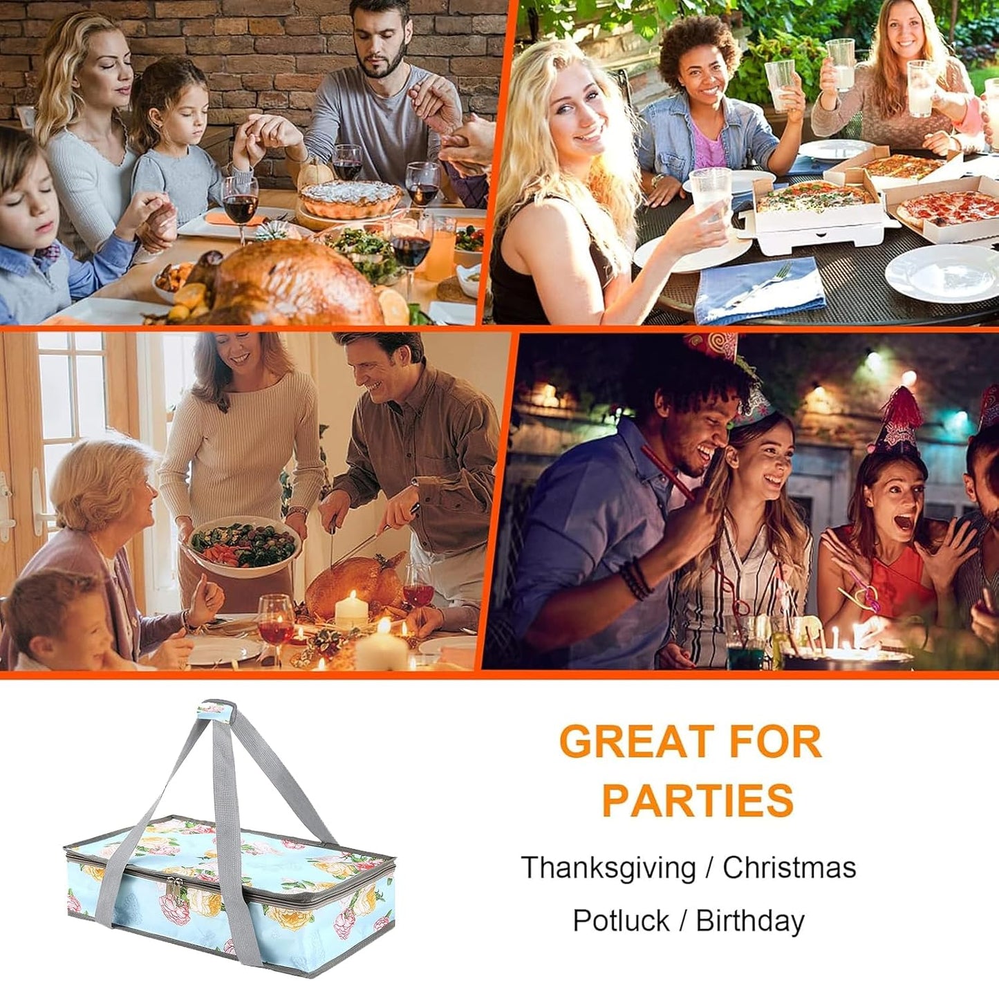 Insulated Casserole Carrier Fits Pioneer Woman Kitchen Stuff & 9x13 Baking Dish, Large Lasagna Lugger Tote, Leakproof Thermal Food Warmer Bag for Potluck, Picnic, Travel, Hot/Cold Food & Mom Gifts