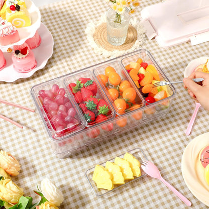 Chilled Condiment Caddy with Handle 4 Containers Taco Bar Serving set for a Party 1 Tong, 1 Ice Scraper, 4 Metal Forks, 20 Spoons for Mimosa Bar Supplies Accessories(Pink)