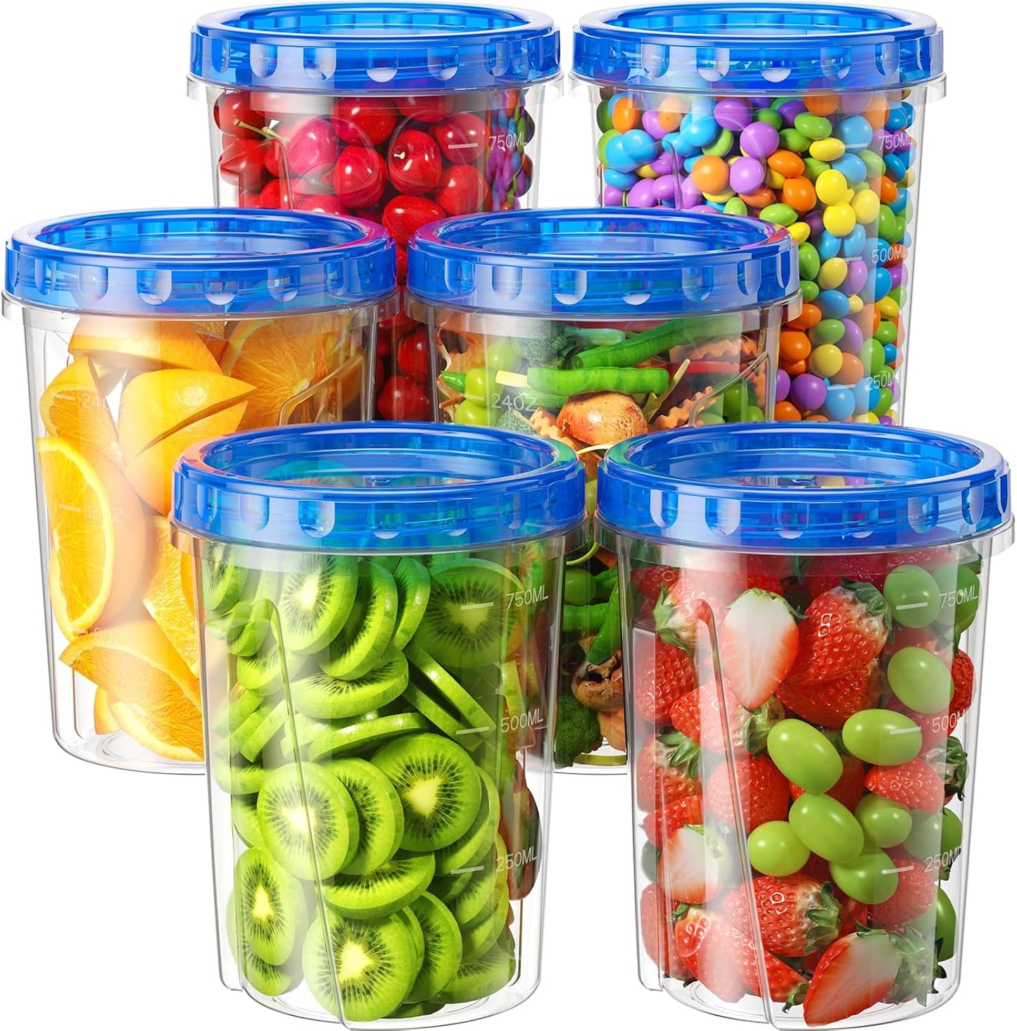 BiuLeon 6 Pack-17oz Freezer Storage Containers, Plastic Food Storage Containers with Twist Top Lids, BPA Free and Reusable Soup Containers with Lid, Microwave and Dishwasher Safe