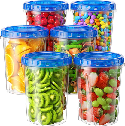 BiuLeon 6 Pack-17oz Freezer Storage Containers, Plastic Food Storage Containers with Twist Top Lids, BPA Free and Reusable Soup Containers with Lid, Microwave and Dishwasher Safe