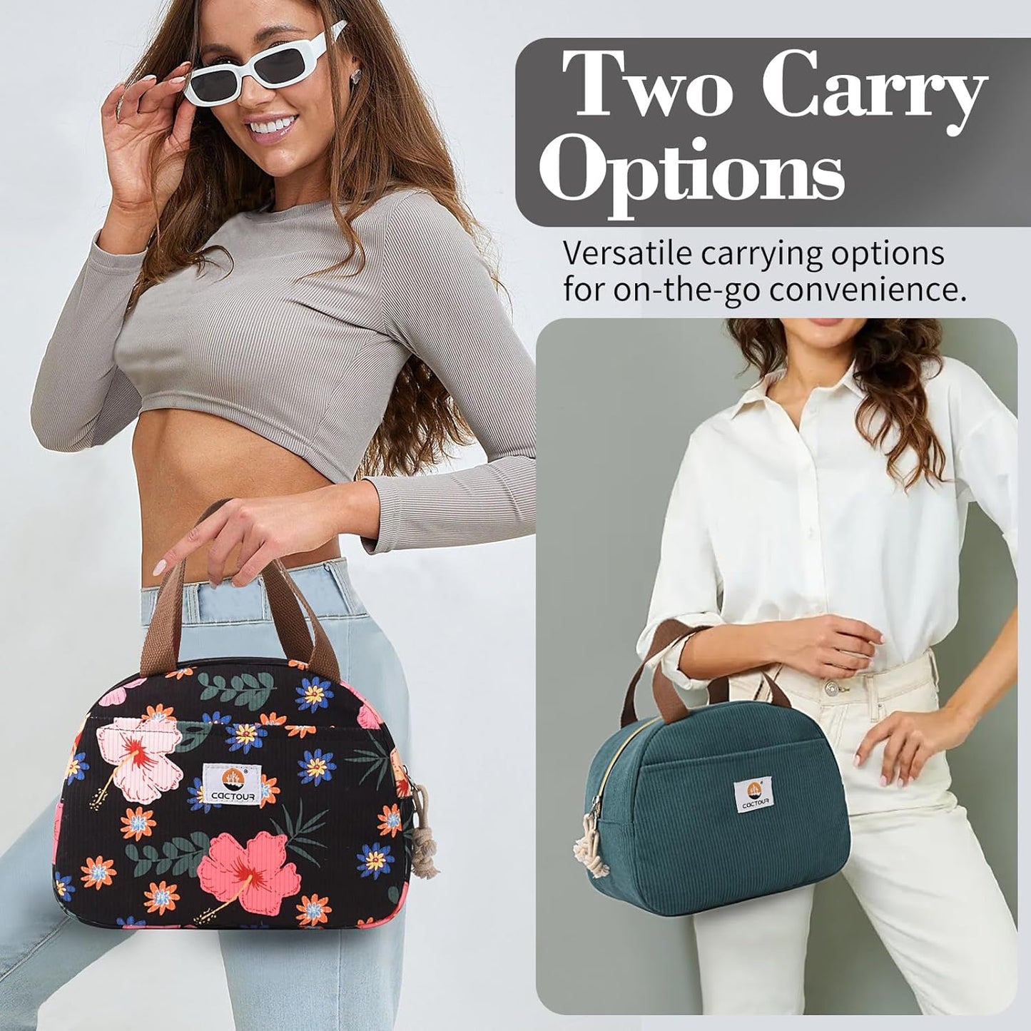 CaCTOUR Lunch Box for Women Girls Teens,Cute Lunch Box Cooler Bag, Portable Insulated Small Lunch Bag Women Reusable Corduroy Lunch Tote for Work/Travel/Picnic/School (Dog Green,Small)