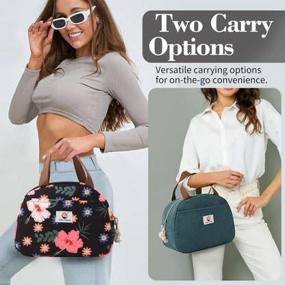 CaCTOUR Lunch Box for Women Girls Teens,Cute Lunch Box Cooler Bag, Portable Insulated Small Lunch Bag Women Reusable Corduroy Lunch Tote for Work/Travel/Picnic/School (Dog Green,Small)