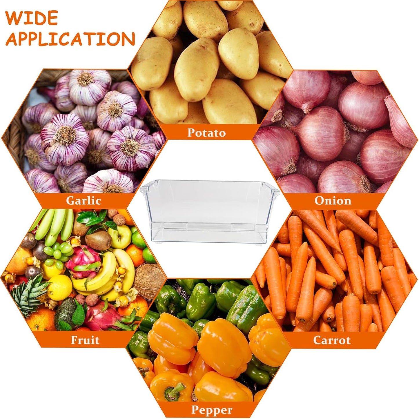 Potato and Onion Storage Bin for Pantry,Clear Stackable Plastic Storage Bins with Handles,Closet Storage Bin Open Front for Kitchen Pantry Bathroom,Onions and Potatoes,Fruits Vegatable Basket