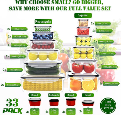 70 Pcs Large Food Storage Containers with Lids Airtight-2500ML to Small Box,Total 22812 ML Stackable Kitchen Bowls Set(35 Containers,35 Lids)-BPA Free Leak proof Plastic Boxes-Microwave safe