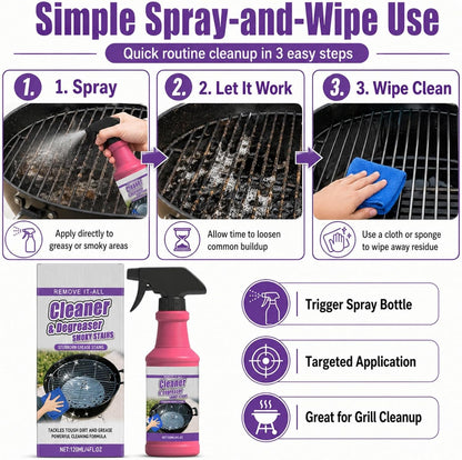Cleaner and Degreaser for Grill, Fast-Acting Heavy-Duty Grill Degreaser Spray, BBQ Grill Cleaner for Outdoor Grills, Grease Remover for Grates, Smoky Stains and Kitchen Cleaning (3 PCS)