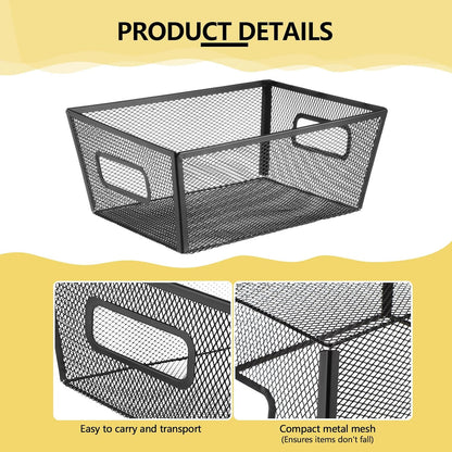 Maxdot 4 Pcs Wire Storage Basket with Handle Metal Baskets Wire Mesh Pantry Organizers for Cabinet Kitchen, Laundry, Bathroom Makeup Snacks Containers(White)
