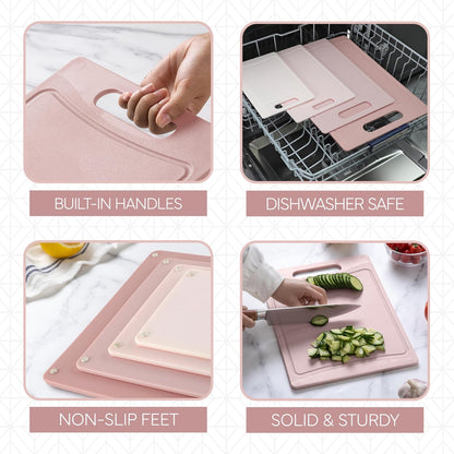 COOK WITH COLOR Non-Slip Cutting Board Set – Kitchen Essentials with Easy Grip Handle for Meat, Veggies, and Fruits, 3 Cutting Boards, Speckled White