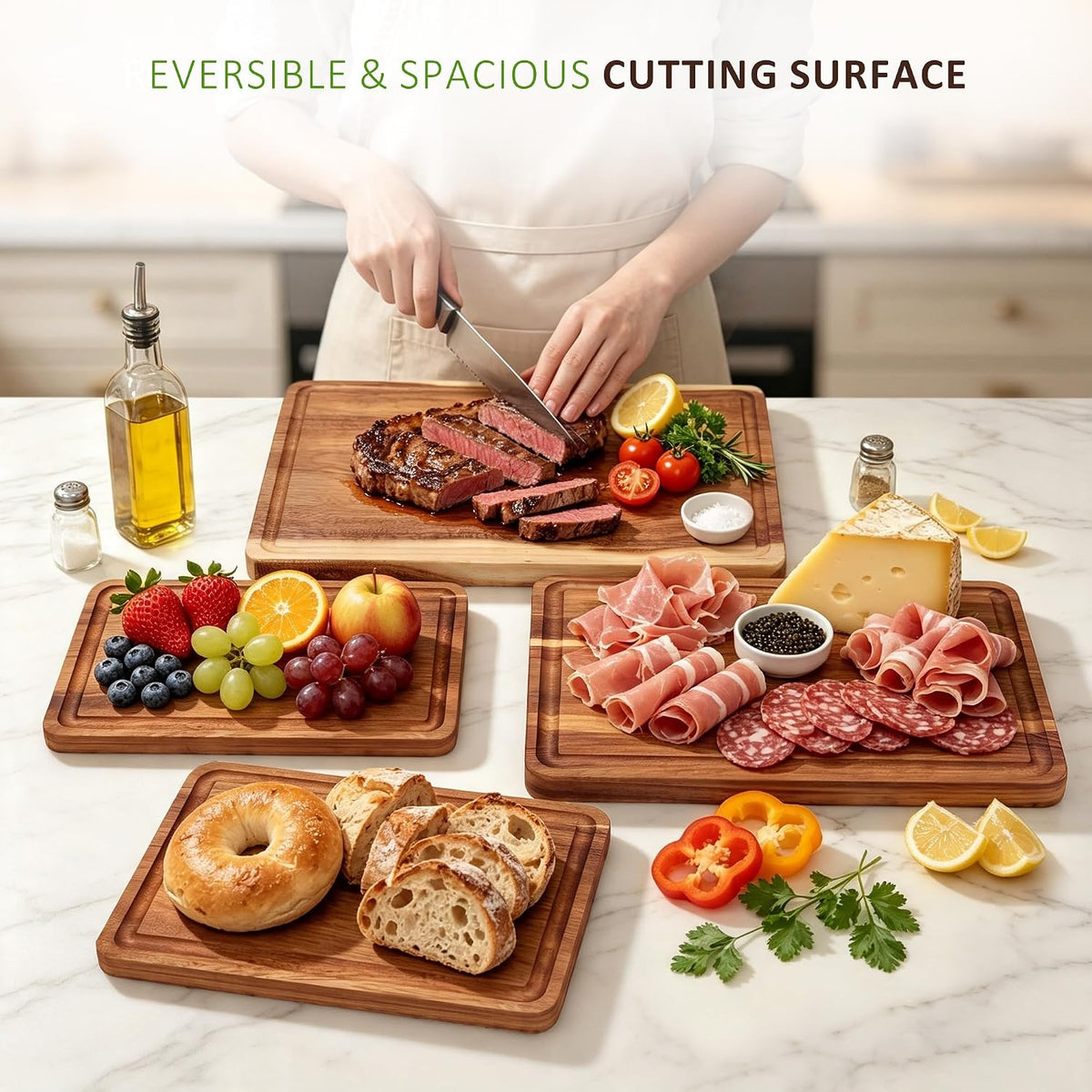 AZRHOM Large Acacia Wood Cutting Board 18x12 In Chopping Board