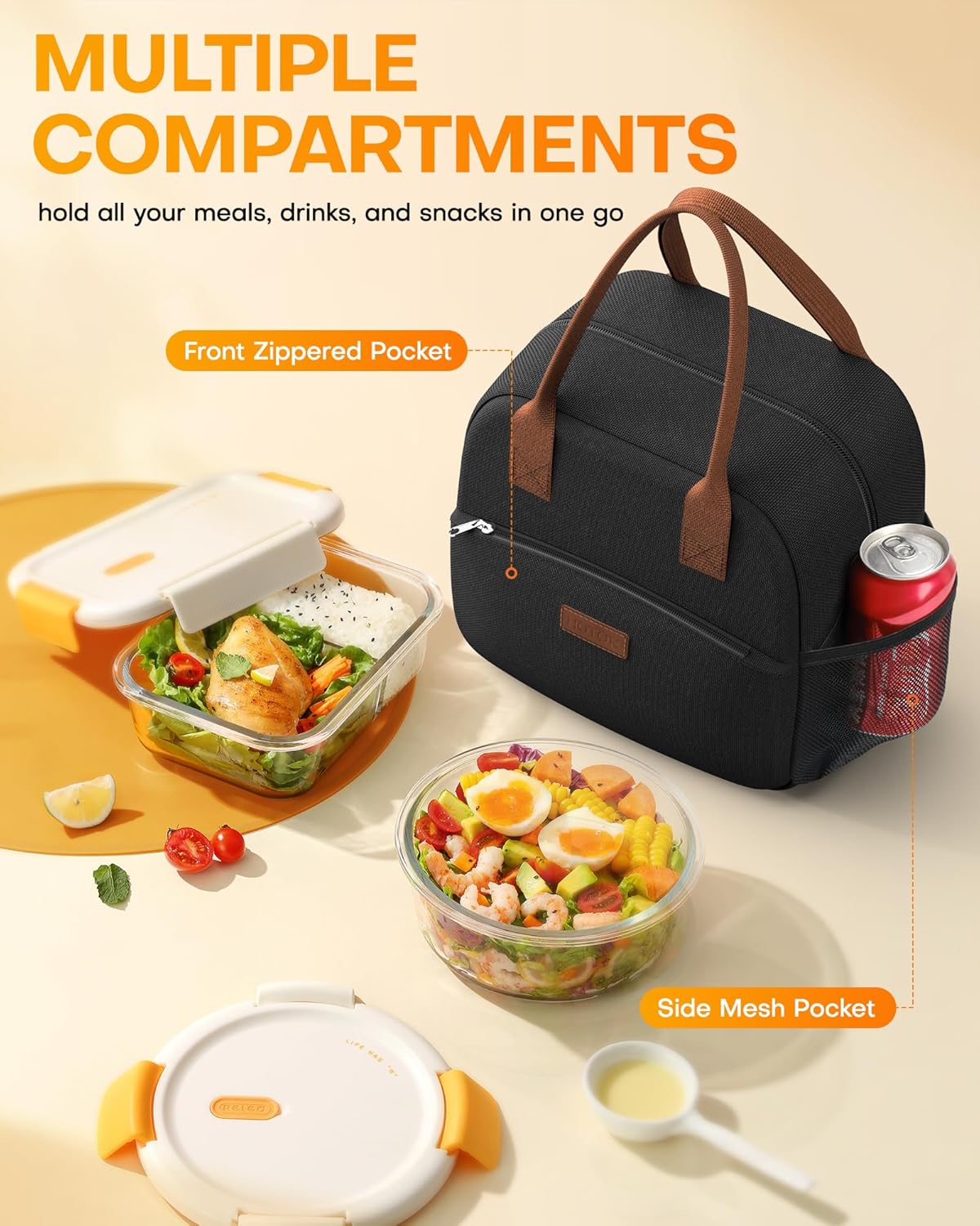 HOTOR Lunch Bag for Women & Men - Wear-Resistant Insulated Lunch Box with Large Capacity, Multi-Functional Cooler Bag for Office, Picnic, Pink with White Daisy, 10L,10.60" x 5.90" x 9.50"