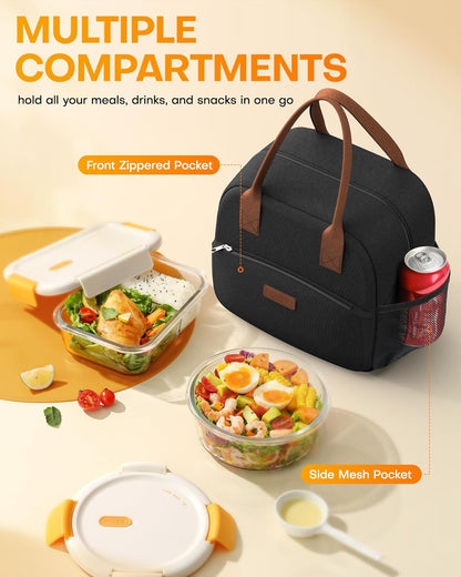 HOTOR Lunch Bag for Women & Men - Wear-Resistant Insulated Lunch Box with Large Capacity, Multi-Functional Cooler Bag for Office, Picnic, Pink with White Daisy, 10L,10.60" x 5.90" x 9.50"