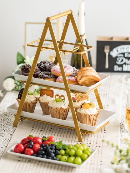 YHOSSEUN 3 Tier Serving Tray Tiered Tray Stand, Ceramic Serving Platters and Trays with Metal Rack, 10+12+14 Inch Large Serving Trays for Party 3 Tier Serving Stand Dessert Display Set, Black