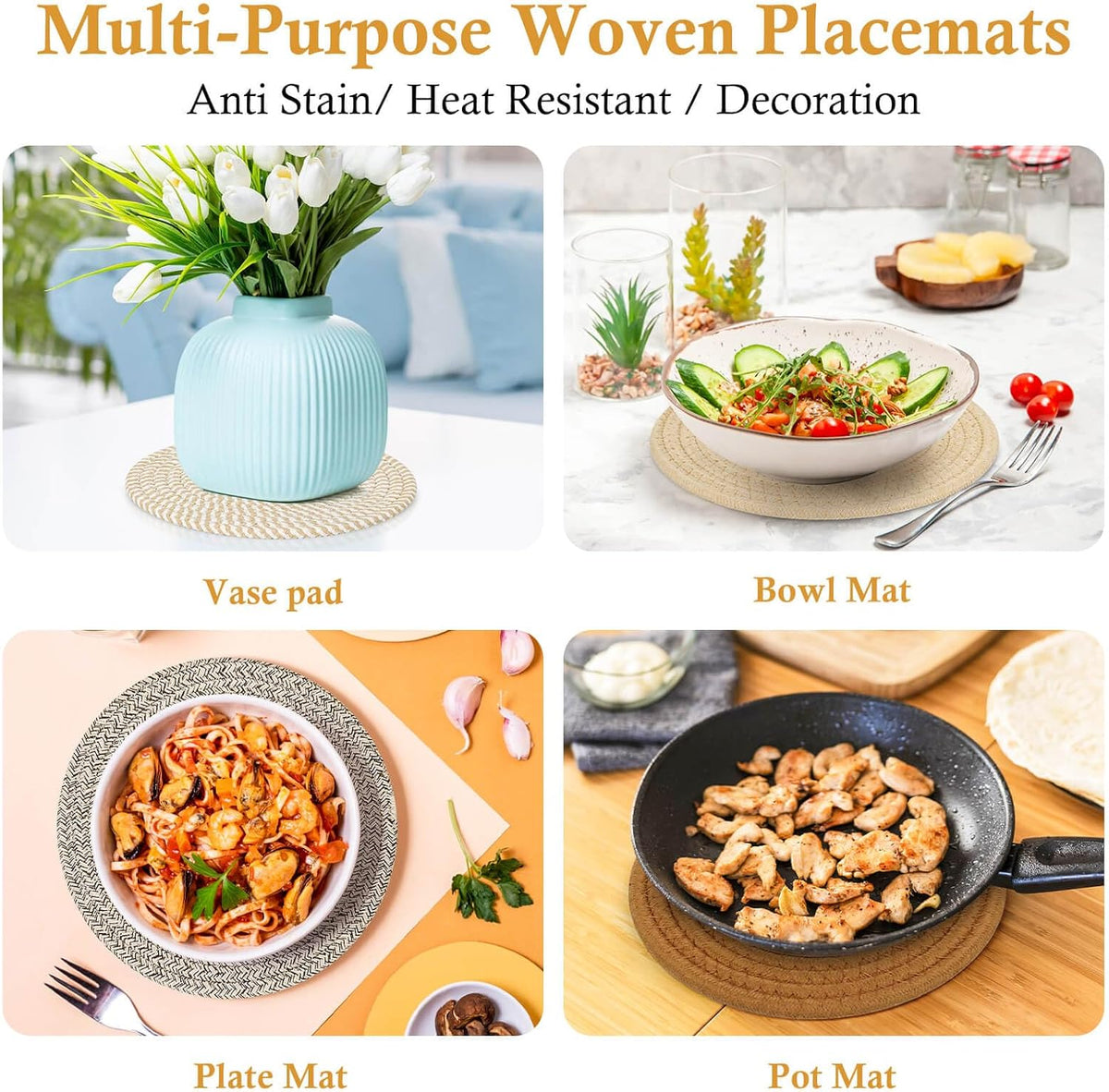 Billbotk 8'' Trivets Hot Dishes, Hot pots and Pans, 6 Heat Resistant Hot Pads, Pot Holders Kitchen, Hot Plate Mats Kitchen Countertops, Table, Home Essentials New Home and Farmhouse Decor