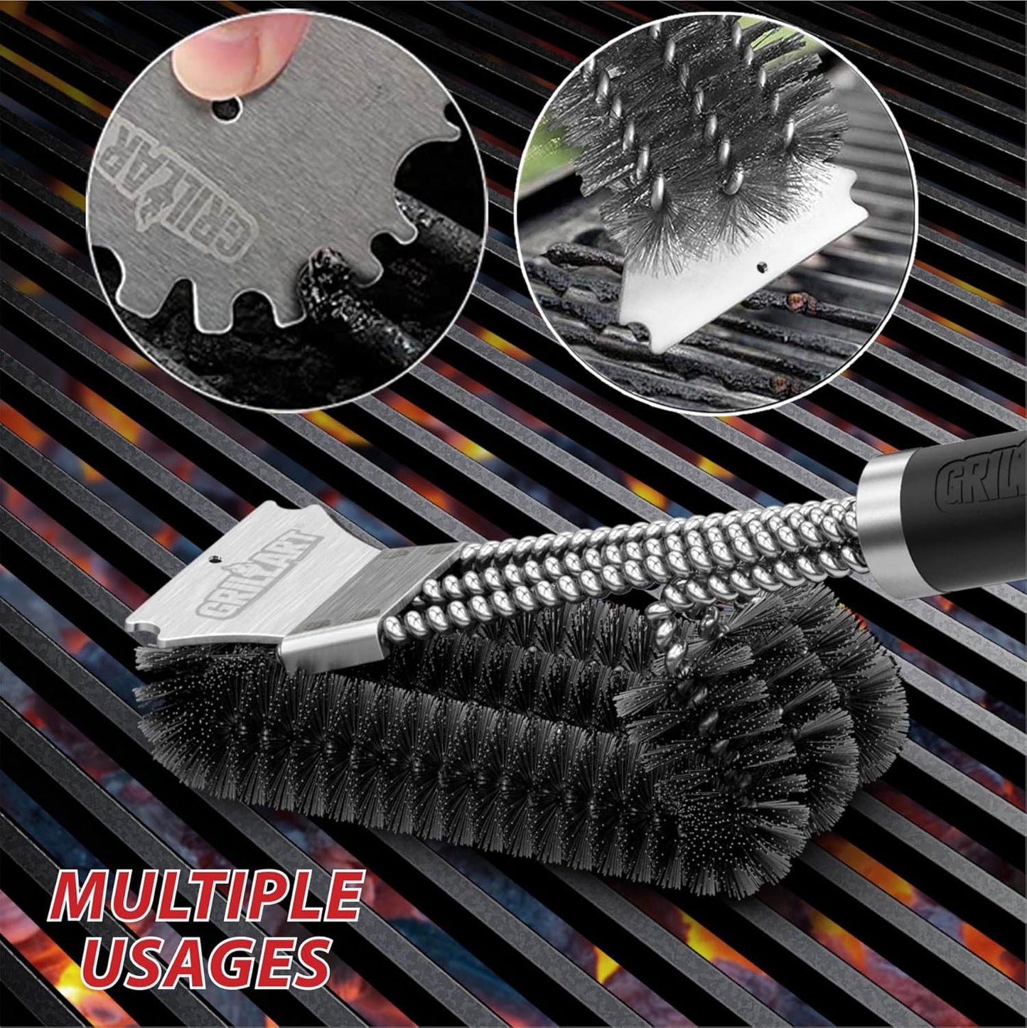 GRILLART Grill Brush and Scraper,18 Inch BBQ Grill Cleaning Brush Kit, Safe Wire Scrubber, Universal Fit BBQ Cleaner Accessories for All Grates