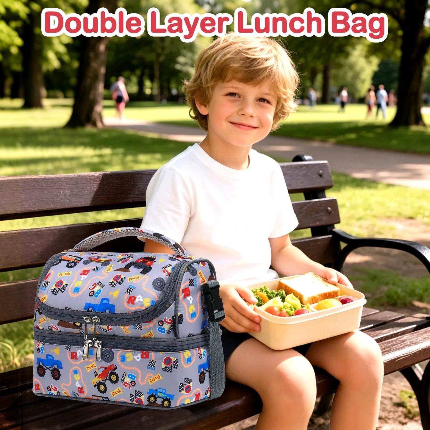 FlowFly Kids Double Decker Cooler Insulated Lunch Bag Large Tote for Boys, Girls, Men, Women, With Adjustable Strap, Unicorn