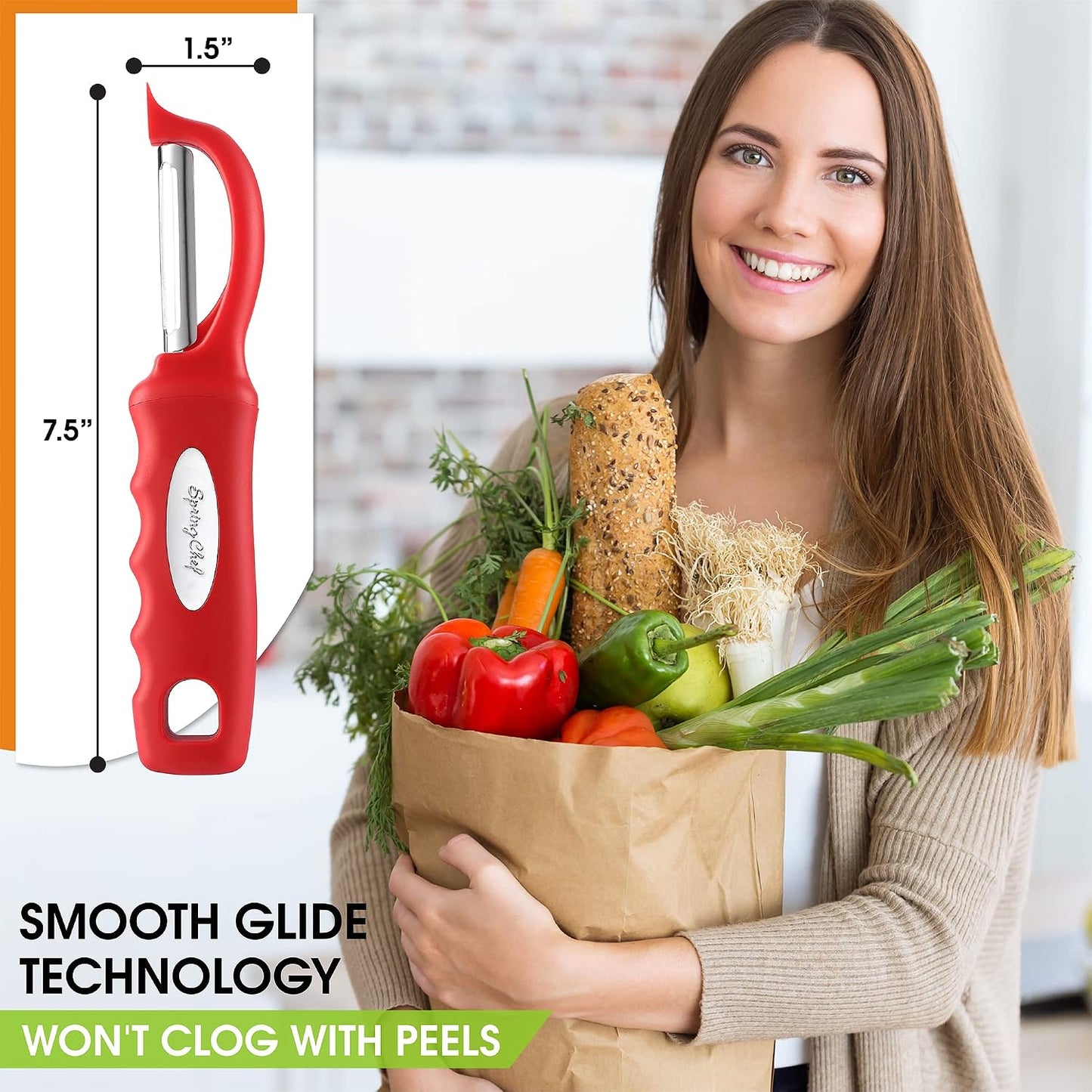 Spring Chef Premium Swivel Vegetable Peeler, Soft Grip Handle and Ultra Sharp Stainless Steel Blades - Perfect Kitchen Peeler For Veggie, Fruit, Potato, Carrot, Apple - Mango