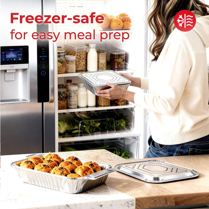 Aluminum Pans Disposable Half Size (25Pack with lids) – 9x13 Heavy Duty Foil Pans, Durable & Recyclable Baking Pans, Table Trays, Great for BBQ, PCooking, Roasting, Heating