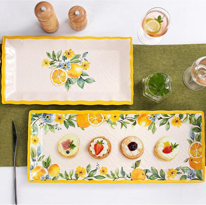 2 pcs Melamine Tray Set with Strawberry Design, 19 Inch and 14.5 Inch Large Serving Plates, Unbreakable Dinnerware for RV, Camping, Party, Easy Clean