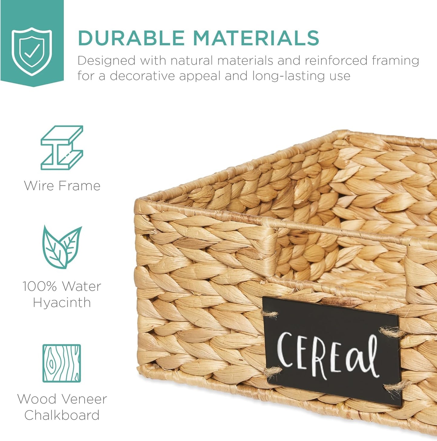 Best Choice Products Set of 4 9x12in Water Hyacinth Pantry Baskets, Woven Organizers w/Chalkboard Label, Chalk Marker - Natural