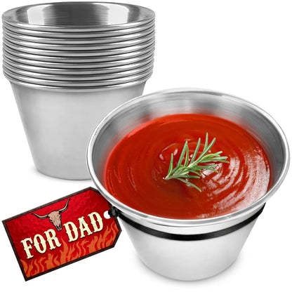 12 Pcs Reusable Dipping Sauce Cups - 2.5 Oz Stainless Steel Stackable Condiment Cups, Sauce Ramekins 2.3" Diameter - Metal Ramekins for Sushi, Wings, Charcuterie, Tasting Plates, Meal Prep & Sauces