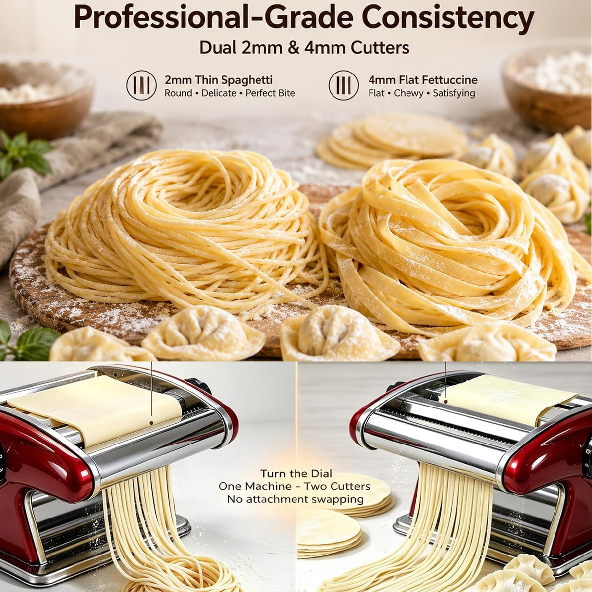 XINGYUEXUAN Pasta Maker Machine, Manual Noodle Maker, 2mm & 4mm Cutters