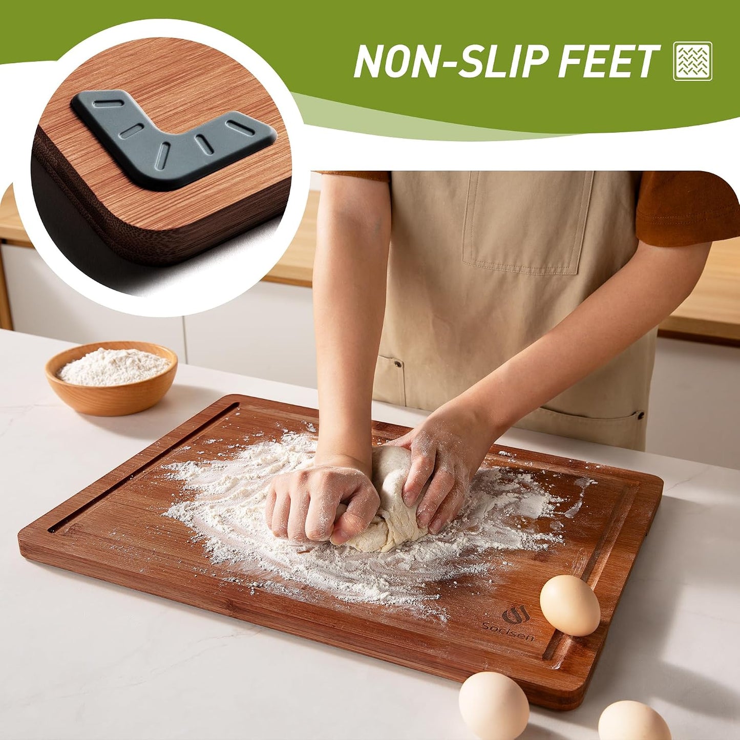 3 Packs Bamboo Cutting Board Set with Non Slip Feet and Over Sink Nice Solid Thick Wood Juice Groove Chopping Board Extra Large Big Small Best Hardwood Kitchen Counter Organic Vegetable