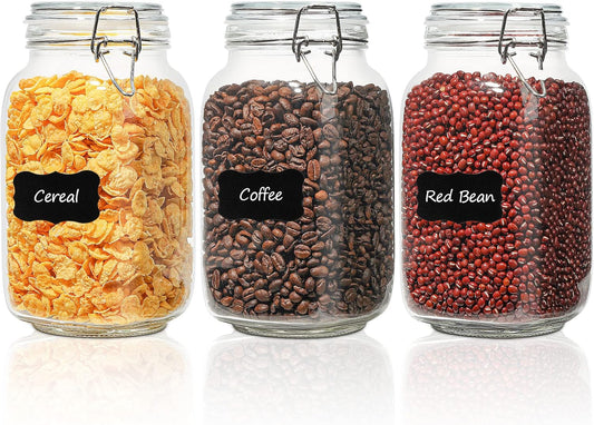 ComSaf Square Glass Jars with Airtight Lids 51 oz 3 Pack Wide Mouth | Flour sugar rice, Kimchi pickling, Sourdough pickling, Pantry organization, Dry food storage, Kitchen storage canister