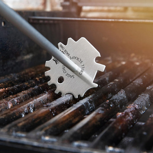 Sage Owl Bristle-Free Stainless Steel BBQ Grill Scraper with 17.5” Handle – Safe Universal Grill Cleaner for Outdoor Grills Barbecue Grilling Tools and Accessories - Gifts for Dad from Daughter