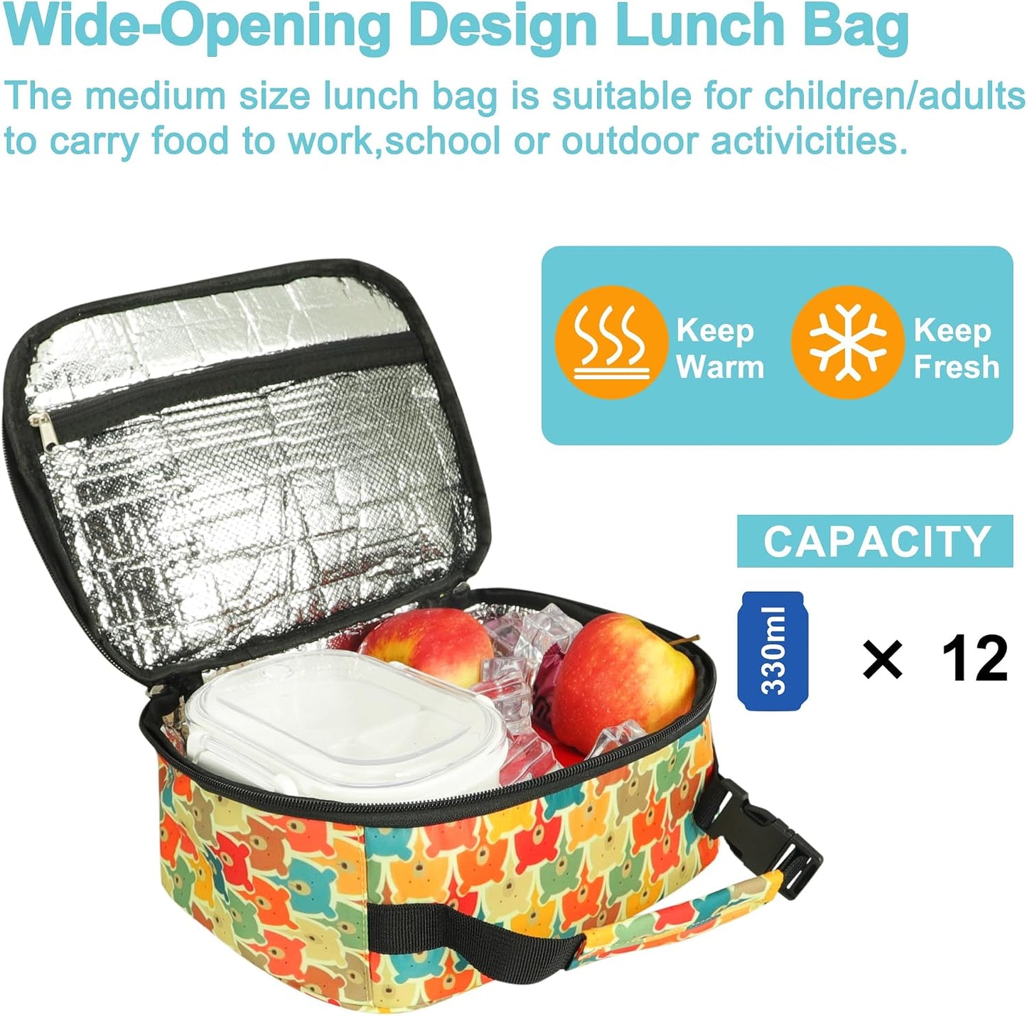esouler Lunch Box Kids Insulated Lunch Bag for Boys & Girls Durable Children Lunchbox for School with Water Bottle Holder-Black