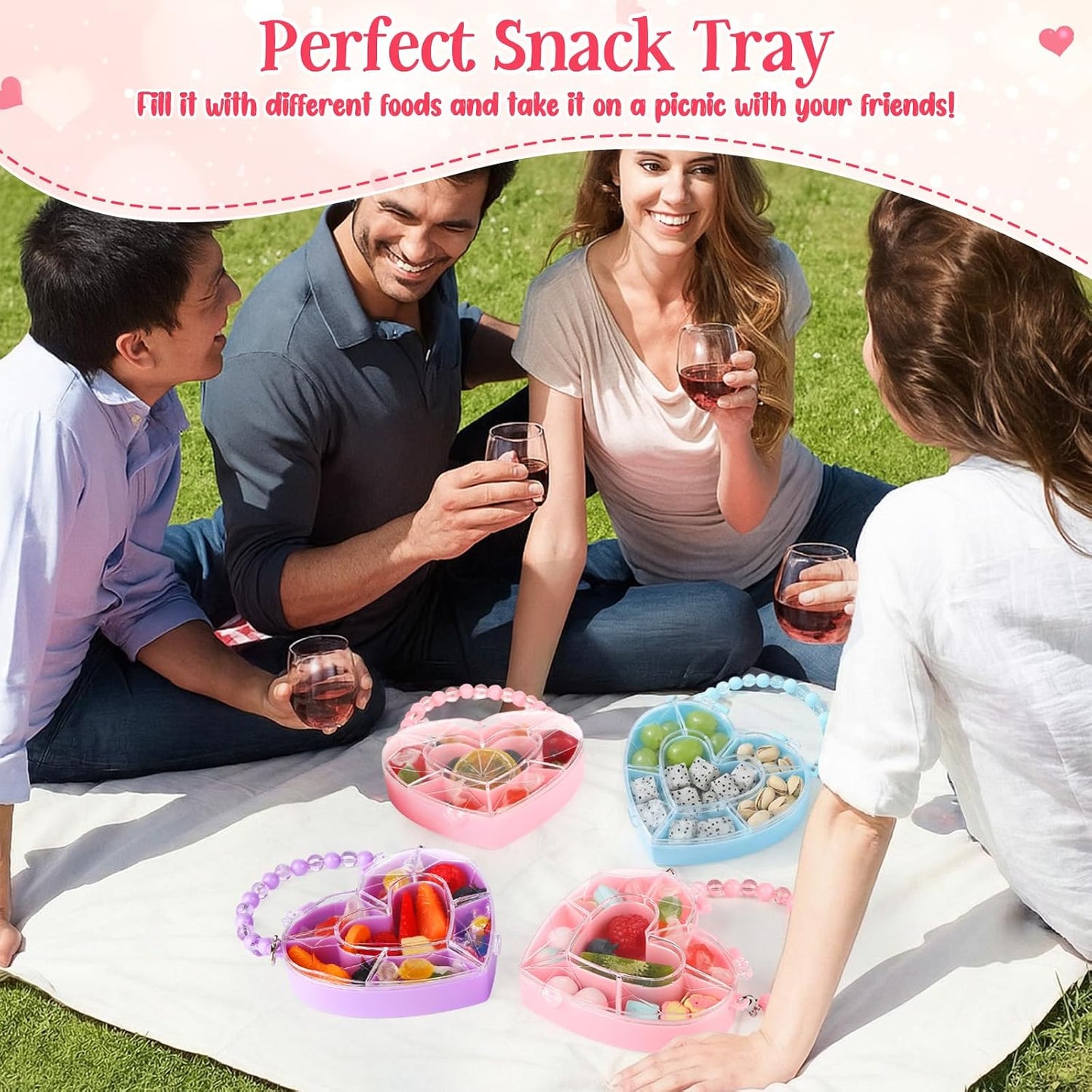 Cunno 6 Pack Valentines Day Containers Butterfly Shaped Food Containers Large Plastic Snack Box Food Storage with Handle Divided Serving Tray Portable Jewelry Organizer for Candy Fruit Purple